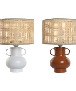 Lampada da tavolo Home ESPRIT Bianco Naturale Terracotta Metallo Bambù 50 W 220 V 22 x 22 x 33 cm (2 Unità)
