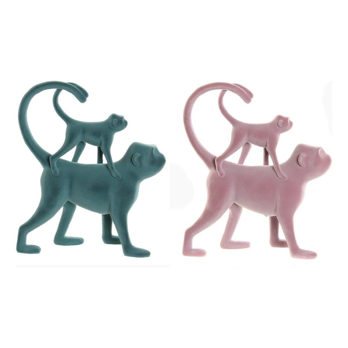 Statua Decorativa DKD Home Decor Verde Rosa Tropicale Scimmie 22,5 x 8 x 27,5 cm (2 Unità)