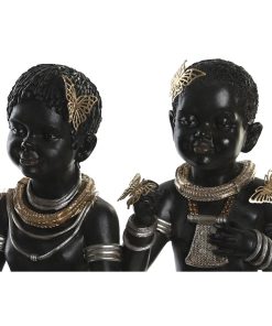 Statua Decorativa DKD Home Decor 20,5 x 18 x 35 cm Nero Coloniale Africana (2 Unità)