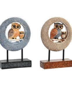 Statua Decorativa DKD Home Decor 16,5 x 6 x 25,5 cm Beige Gufo Azzurro Boho (2 Unità)