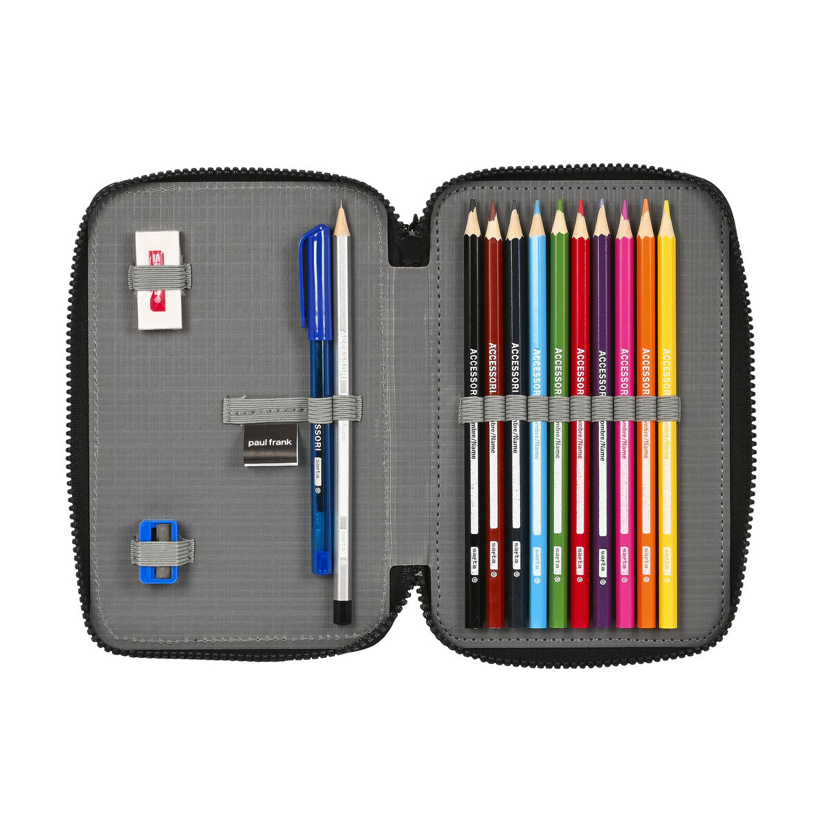 Astuccio per la Scuola con Accessori Paul Frank Campers Nero 12.5 x 19.5 x 4 cm (28 Pezzi)