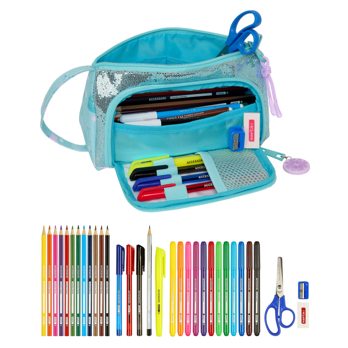 Astuccio per la Scuola con Accessori Frozen Hello spring Azzurro Chiaro 20 x 11 x 8.5 cm (32 Pezzi)