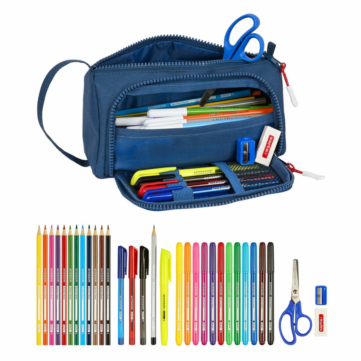 Astuccio per la Scuola con Accessori Munich Soon Azzurro (32 Pezzi)
