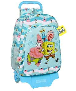 Trolley per la Scuola Spongebob Stay positive Azzurro Bianco (33 x 42 x 14 cm)