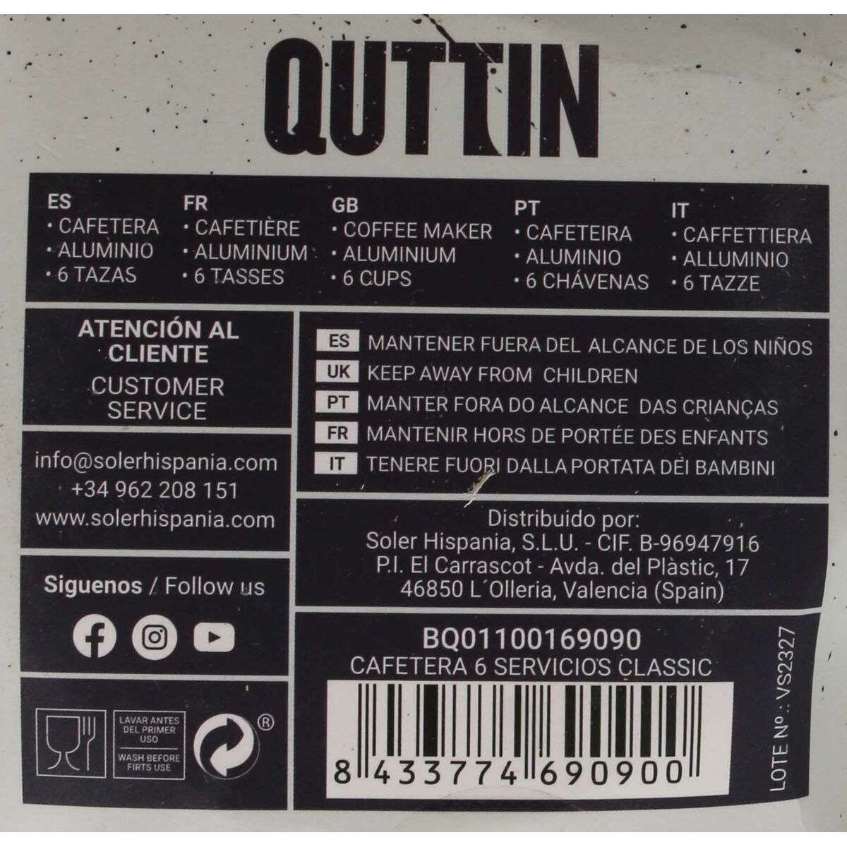 Caffettiera Italiana Quttin 6 Tazze (6 Unità)