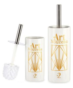 Scopino per il Bagno Berilo Art Nouveau Bianco Dorato Argentato Ceramica 9,6 x 32 x 9,6 cm