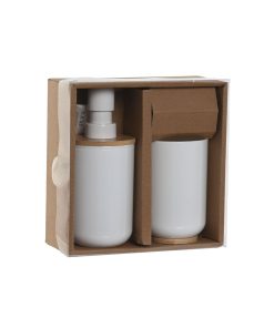 Set da Bagno Home ESPRIT Bianco Naturale Bambù polistirene 7 x 7 x 16 cm