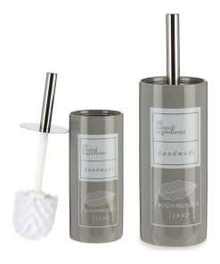 Scopino per il Bagno Berilo Natural Bianco Grigio Argentato Ceramica 9,6 x 32 x 9,6 cm
