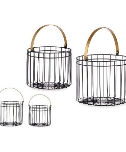 Cestino Nero Dorato Metallo 25 x 27 x 25 cm Cilindrica (2 pcs)