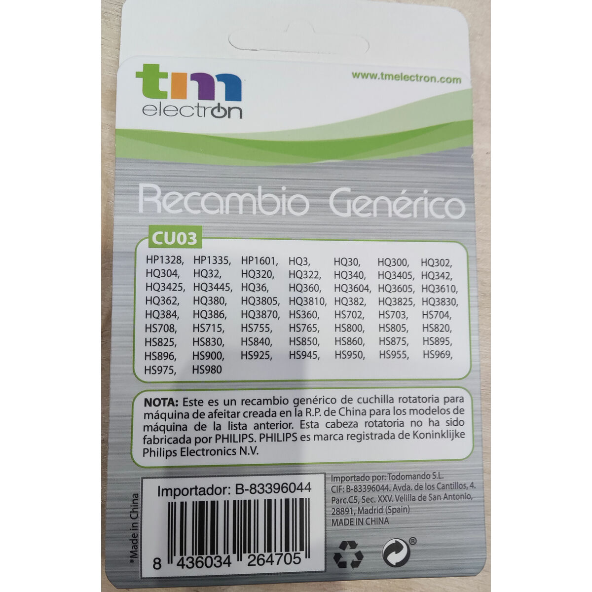 Testina del rasoio TM Electron