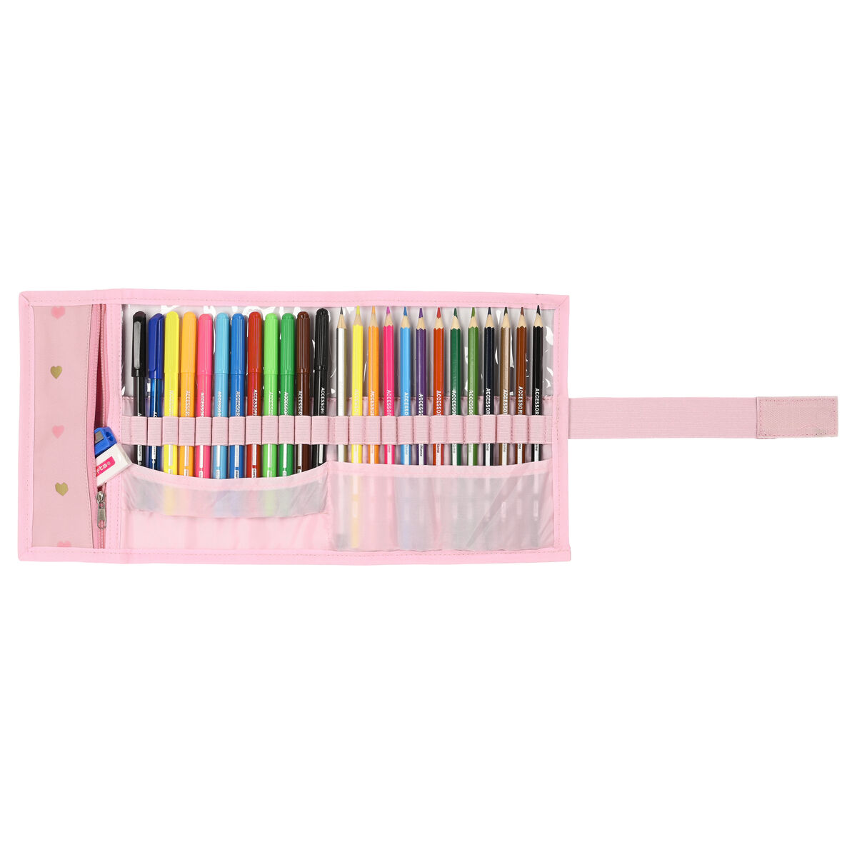 Astuccio per la Scuola con Accessori Glow Lab Hearts Rosa (27 Pezzi) (7 x 20 x 7 cm)