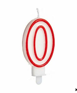 Candela Compleanno Bianco Rosso Numeri 0 (12 Unità)