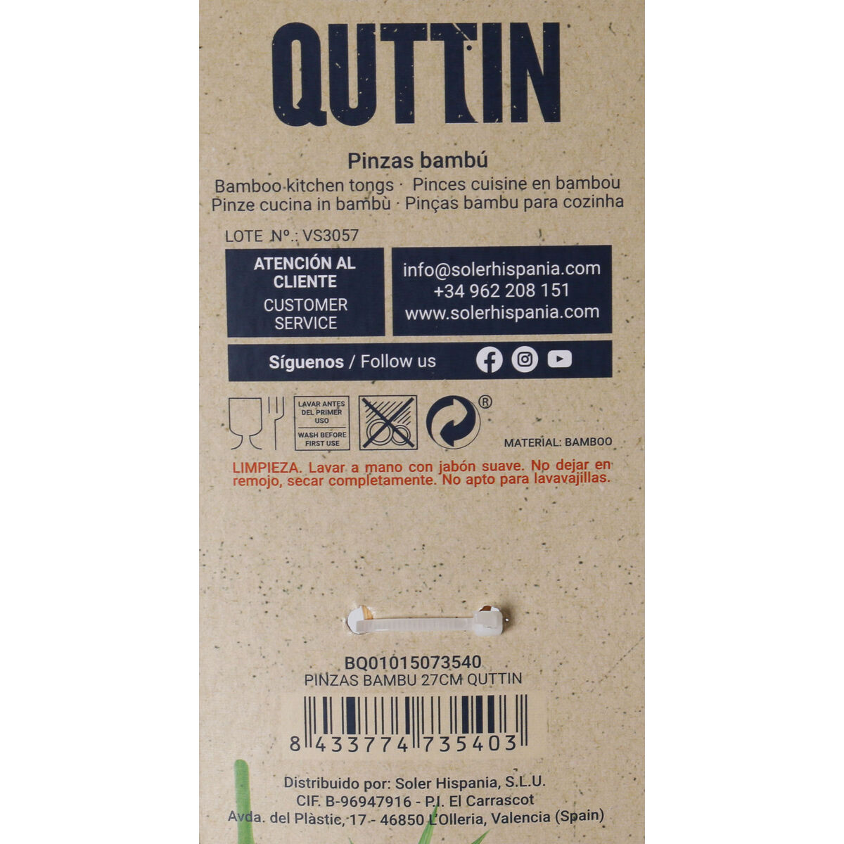 Pinze da Cucina Quttin Bambù (36 Unità)