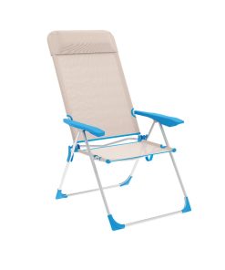 Sedia Pieghevole Marbueno 5 Posizioni Alluminio con Cuscino Beige/Blu Spiaggia e Piscina 69x58x109 cm 10175