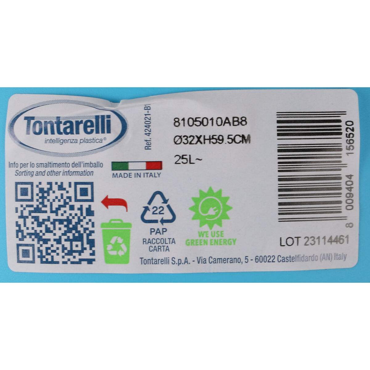 Cestino Tontarelli Small hoop 25 L (10 Unità) Azzurro