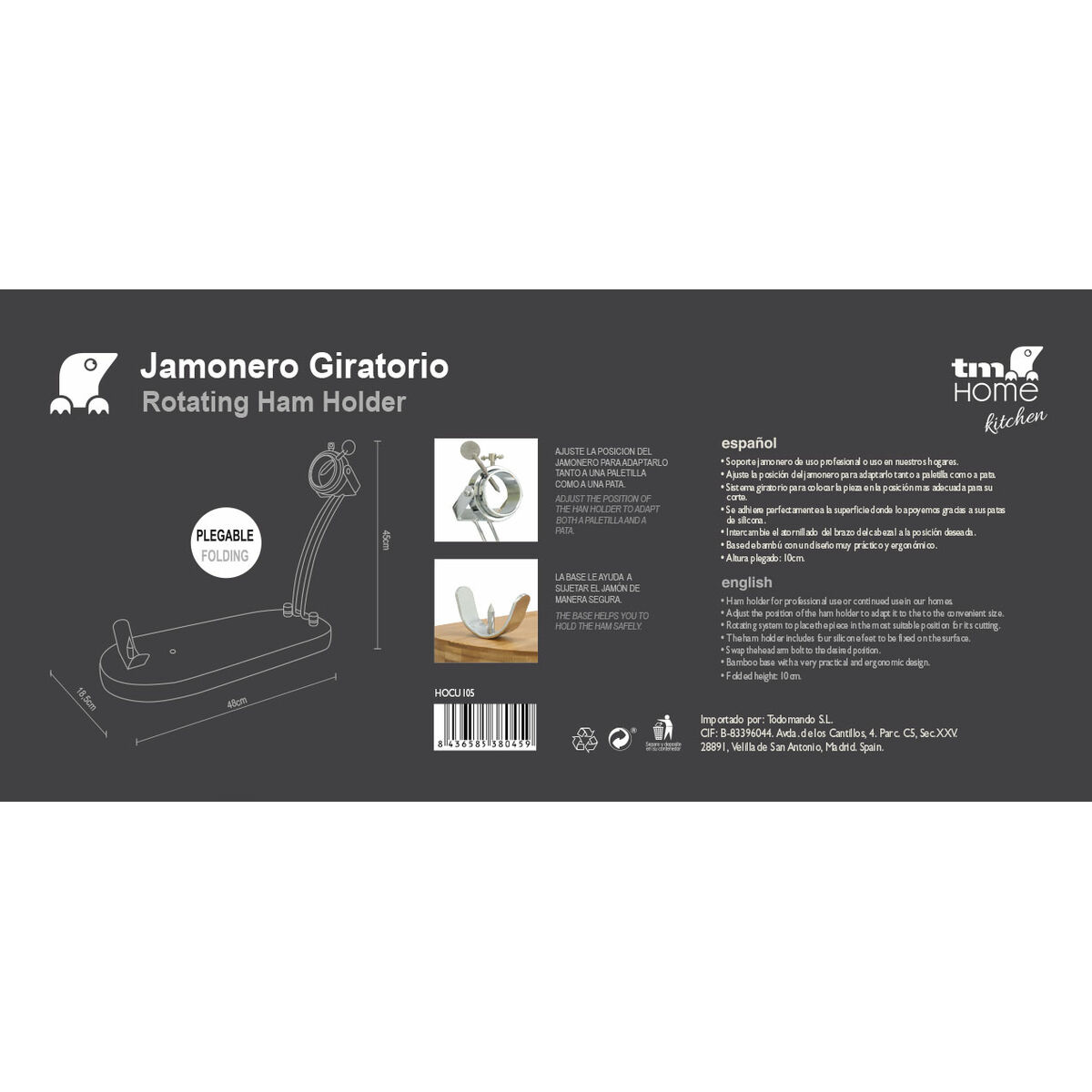 Porta Prosciutto Pieghevole Bambù (37,5 x 16,5 cm) - Image 2