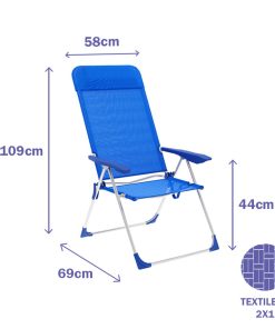 Marbueno Sedia Pieghevole 5 Posizioni Alluminio con Cuscino Blu Spiaggia e Piscina 69X58X109 cm 10249