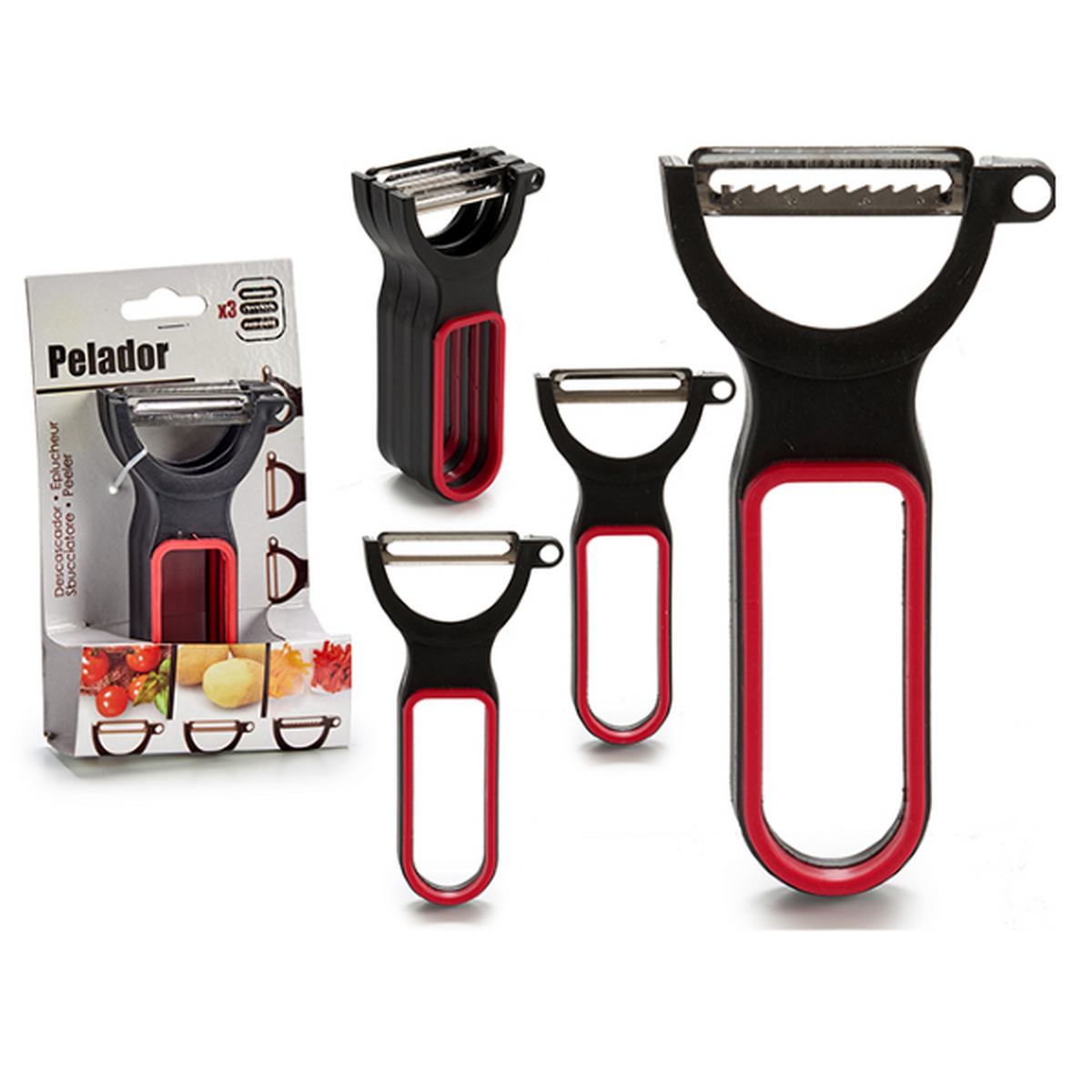 Set di Pelapatate Nero Rosso Acciaio Caucciù polipropilene 11 x 17,5 x 4,5 cm 13 x 4,5 x 7 cm