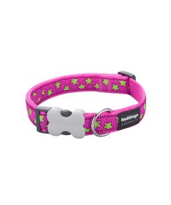 Collare per Cani Red Dingo STYLE STARS LIME ON HOT PINK 15 mm x 24-36 cm