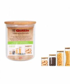 Barattolo Quttin Vetro Borosilicato Bambù Silicone 500 ml 9,5 x 9,5 x 11,5 cm (12 Unità) (9,5 x 11 cm)