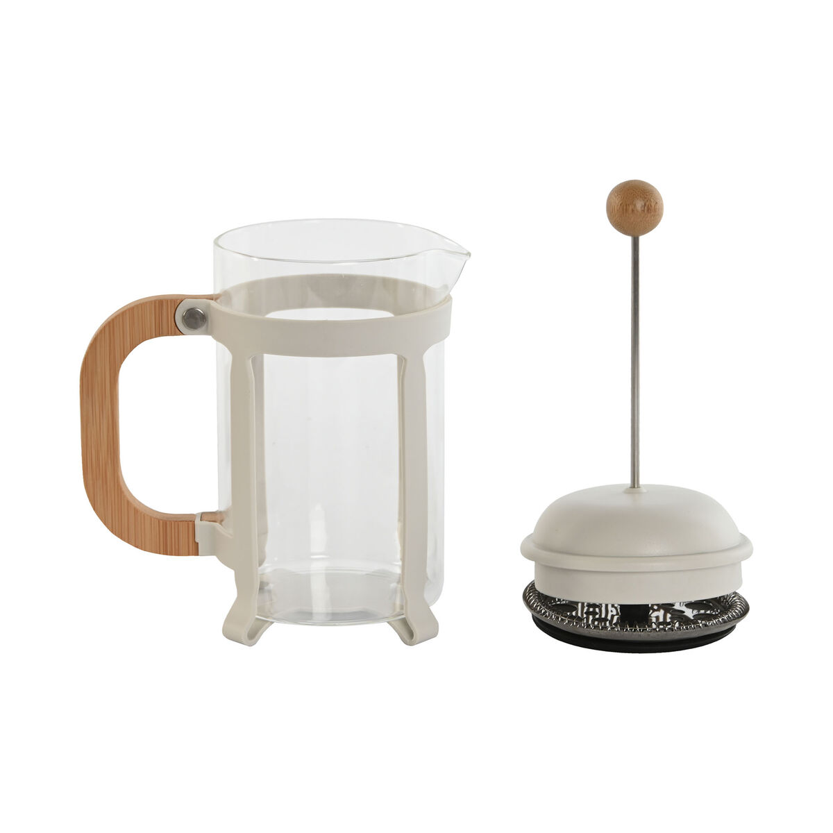 Caffettiera a Stantuffo Home ESPRIT Bianco Naturale Acciaio inossidabile 800 ml 15 x 10 x 22 cm