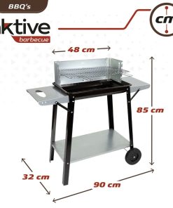 Barbecue a Carboni con Ruote Aktive Metallo smaltato 90 x 85 x 32 cm Nero