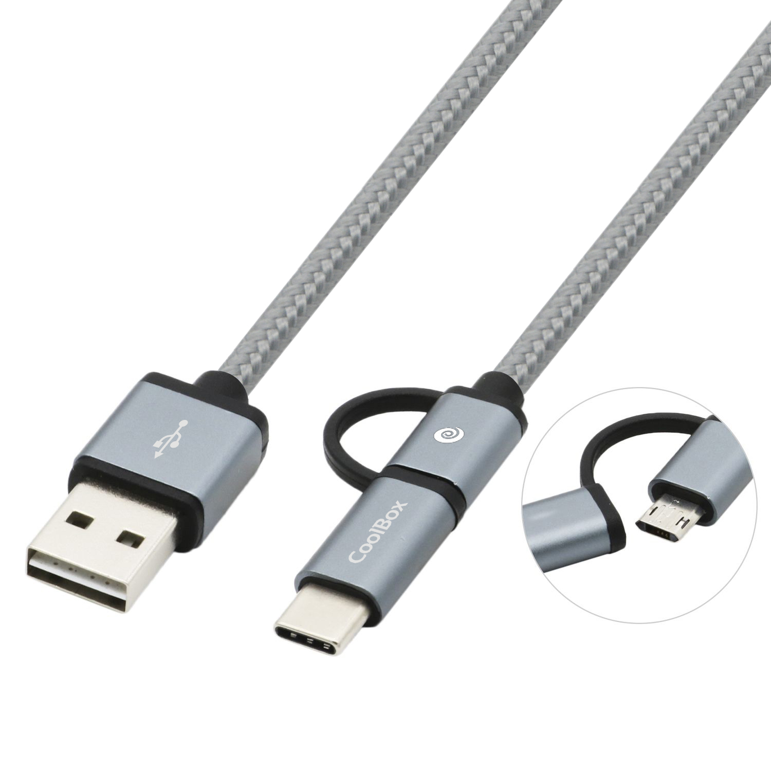 Cavo da USB a Micro USB e USB-C CoolBox COO-CAB-U2MC-GR Grigio
