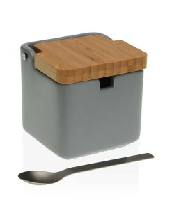 Portazucchero Versa Grigio Ceramica Acciaio Bambù Dolomite (8,5 x 8,7 x 8,5 cm)