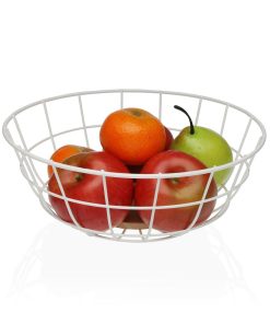 Portafrutta Versa Bianco 28 x 12 x 28 cm Legno Legno d'albero della gomma Acciaio Ferro