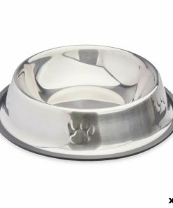 Ciotola per cani Mascow Grigio Argentato Gomma Metallo 26 x 7 x 26 cm 26 x 5,5 x 26 cm (12 Unità)