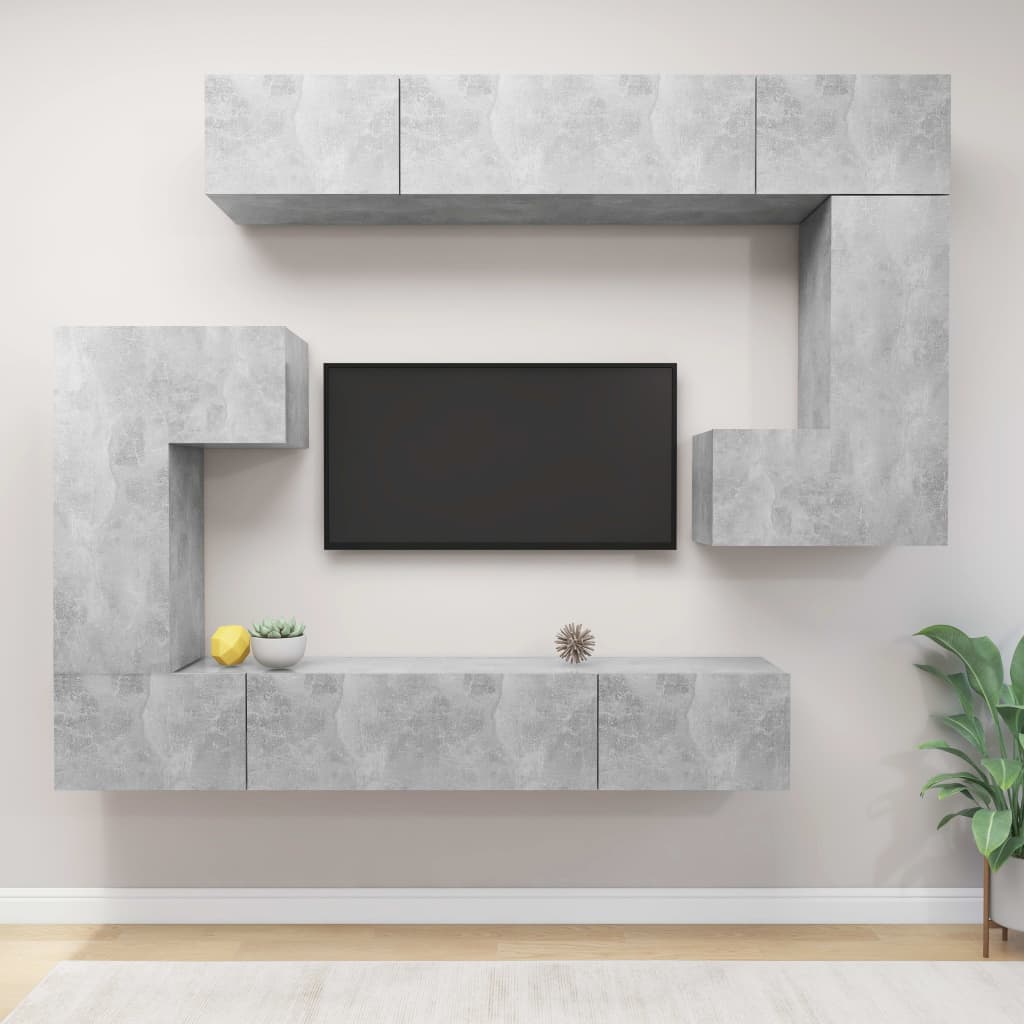 vidaXL Set de muebles de TV 8 pzas madera contrachapada gris hormigón