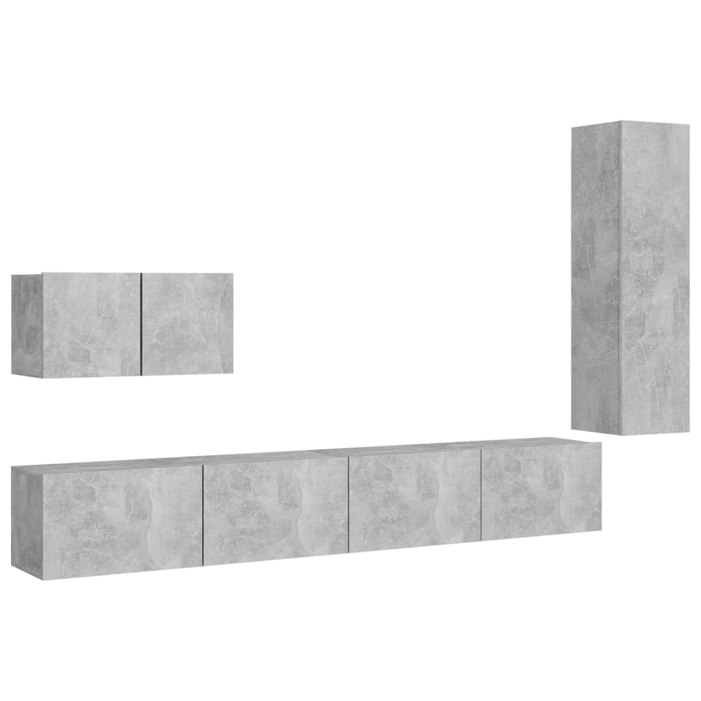 vidaXL Set muebles de salón TV 4 pzas madera ingeniería gris hormigón