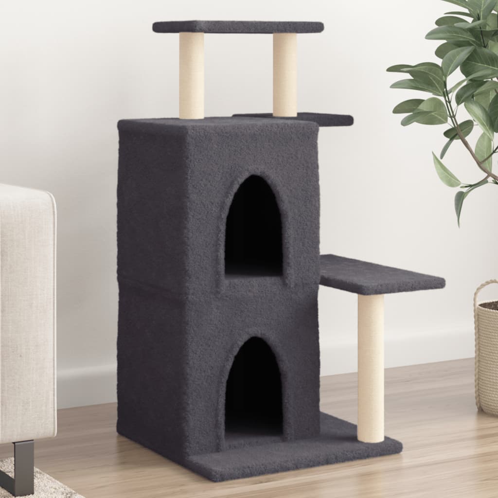 vidaXL Rascador para gatos con postes de sisal gris oscuro 97 cm
