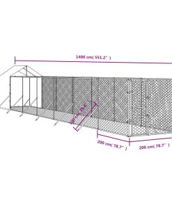 vidaXL Perrera de exterior con toldo acero galvanizado plata 2x14x2,5m