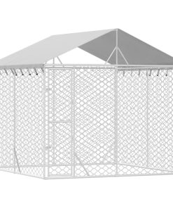 vidaXL Perrera de exterior con techo acero galvanizado plata 3x3x2,5 m