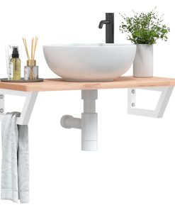 vidaXL Waschbeckenregal Wandmontage Stahl und Massivholz Buche