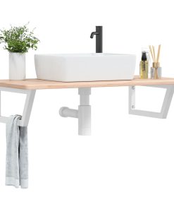 vidaXL Waschtischplatte mit Halterung Stahl und Massivholz Eiche