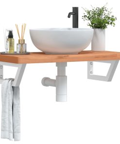vidaXL Waschbeckenregal Wandmontage Stahl und Massivholz Buche