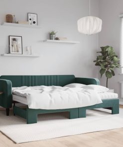 vidaXL Tagesbett Ausziehbar mit Matratzen Dunkelgrün 90x200 cm Samt