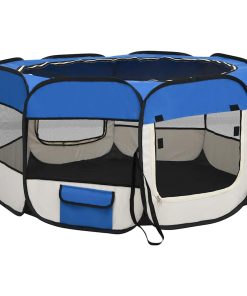 vidaXL Parque de perros plegable y bolsa transporte azul 125x125x61cm