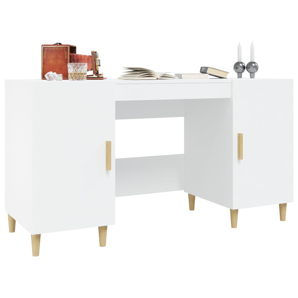 vidaXL Escritorio de madera contrachapada blanco 140x50x75 cm