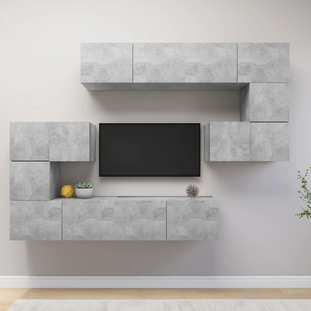 vidaXL Set muebles de salón TV 8 pzas madera ingeniería gris hormigón