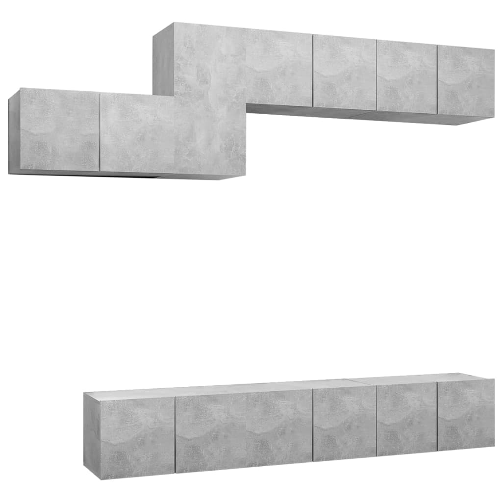 vidaXL Set muebles de salón TV 7 pzas madera ingeniería gris hormigón