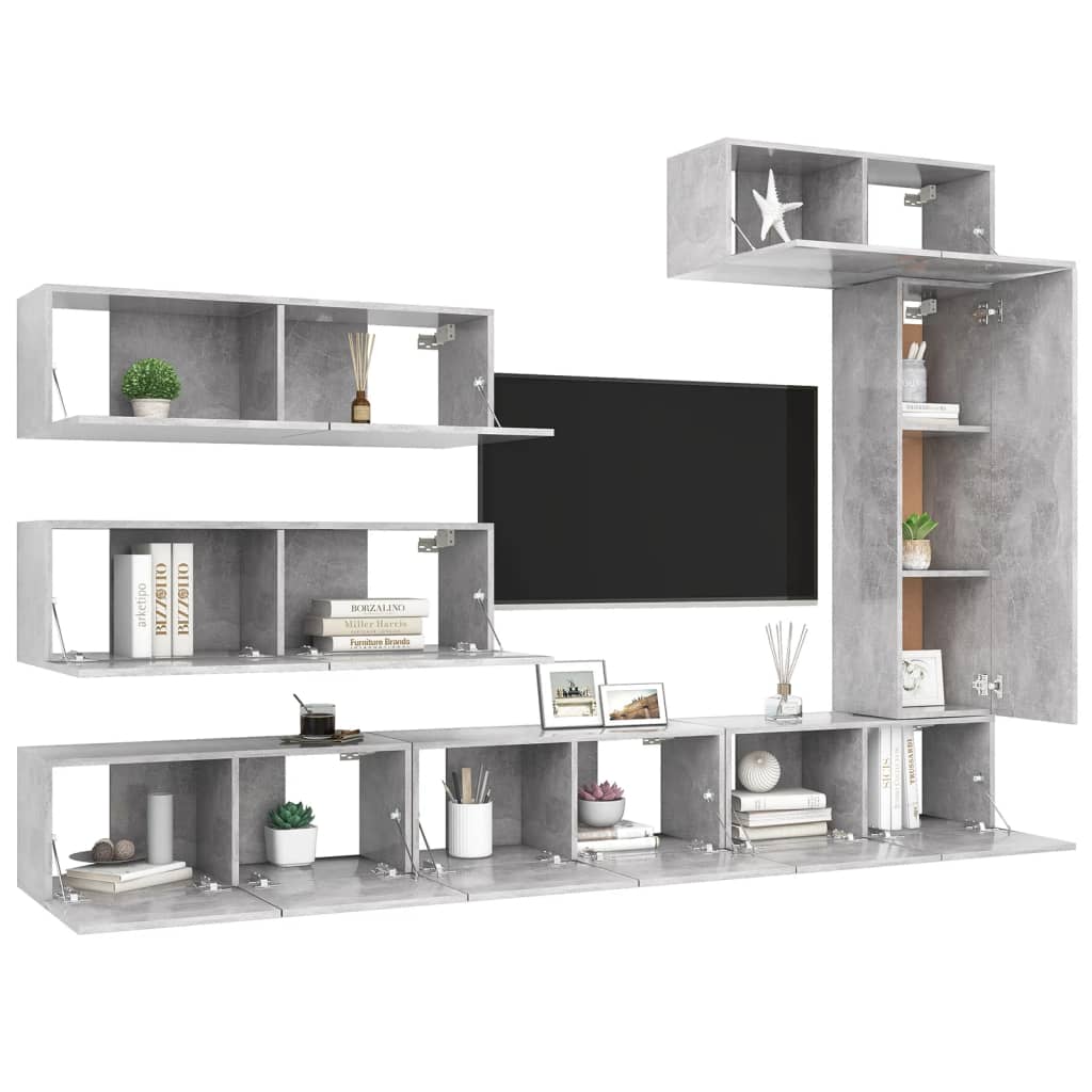 vidaXL Set muebles de salón TV 7 pzas madera ingeniería gris hormigón