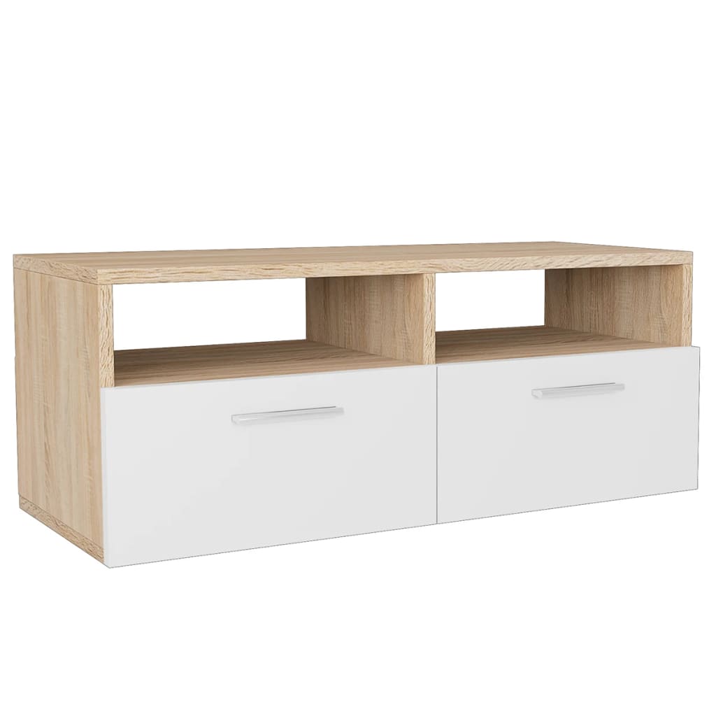 vidaXL Mueble de TV 2 pzs madera ingeniería roble y blanco 95x35x36 cm