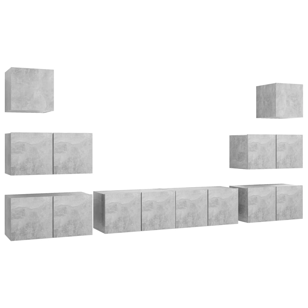 vidaXL Set muebles de salón TV 8 pzas madera ingeniería gris hormigón
