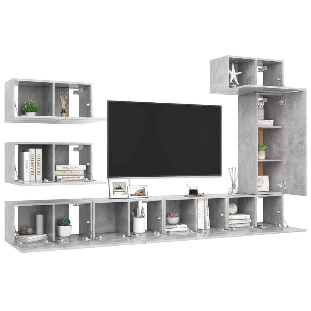 vidaXL Set muebles de salón TV 8 pzas madera ingeniería gris hormigón