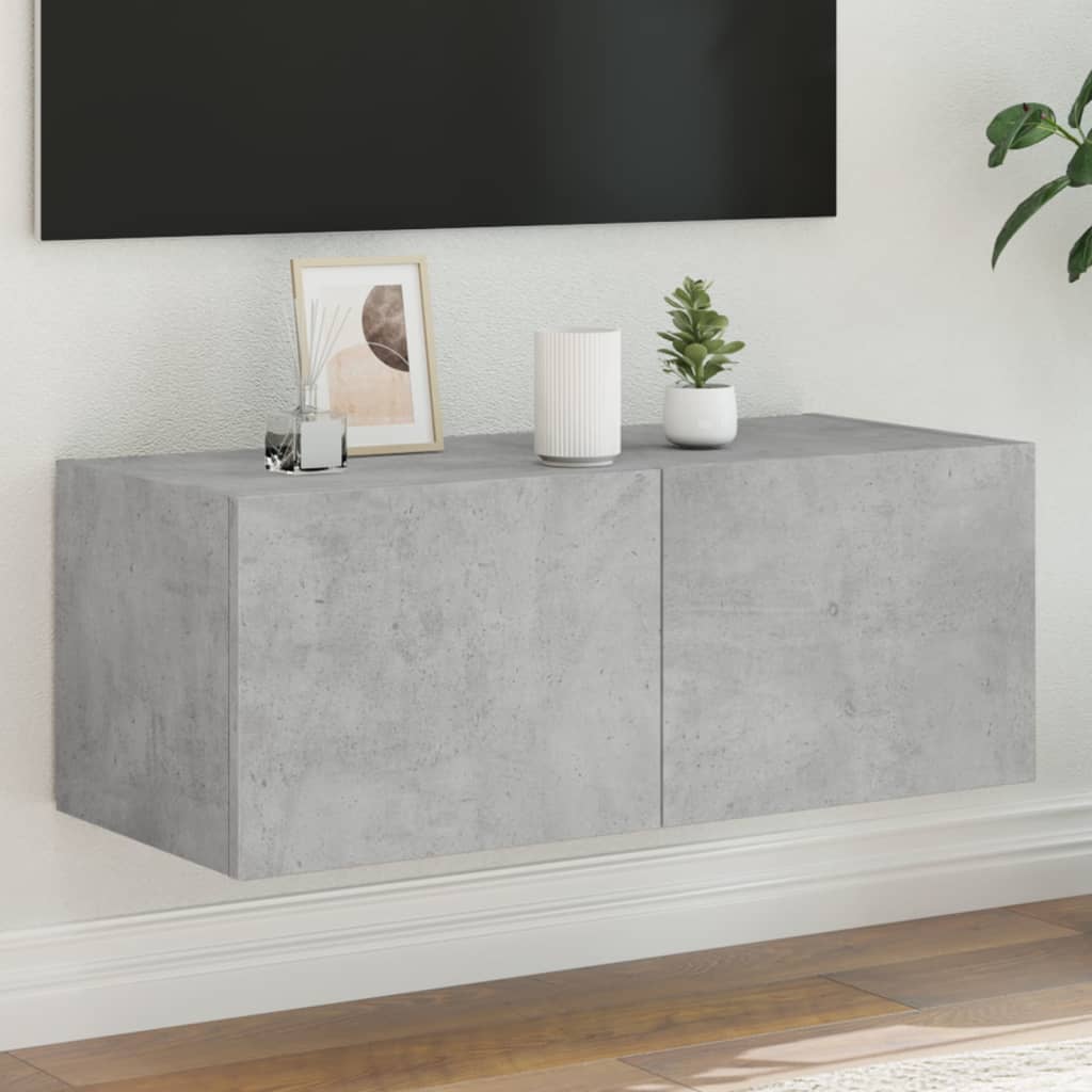 vidaXL Mueble de TV de pared con luces LED gris hormigón 80x35x31 cm