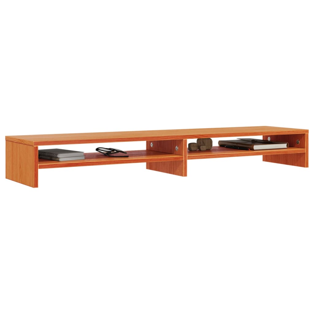 vidaXL Soporte de monitor madera maciza pino marrón cera 100x24x13 cm