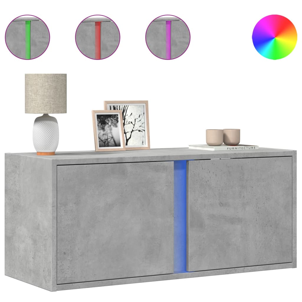 vidaXL Mueble de TV de pared con luces LED gris hormigón 80x31x35 cm